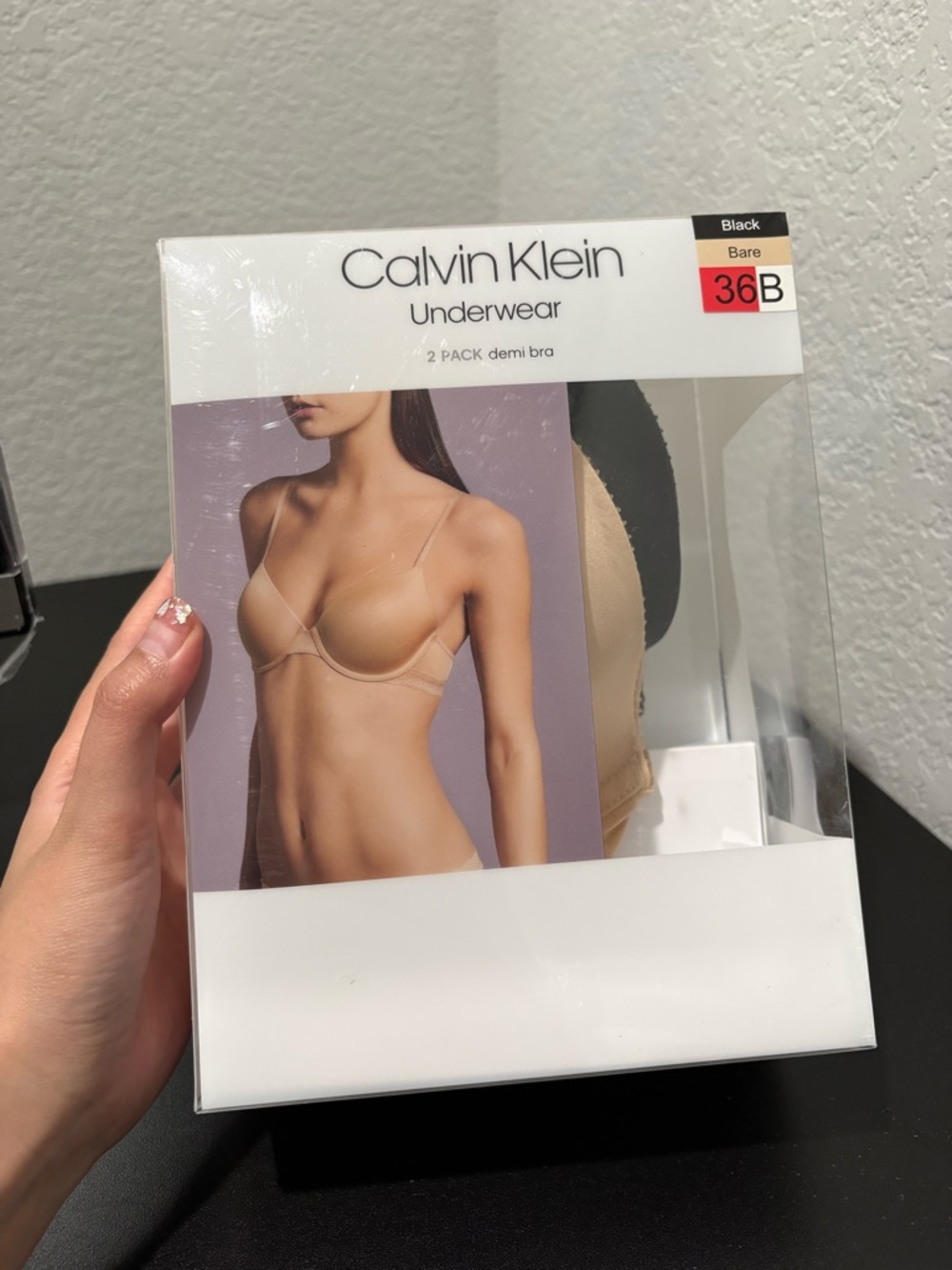 Calvin Klein 2-Pack Demi Bras in Bare and Black - 36B